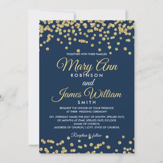 Gold Imitate Glitzer Confetti Hochzeitsnacht Einladung (Vorderseite)