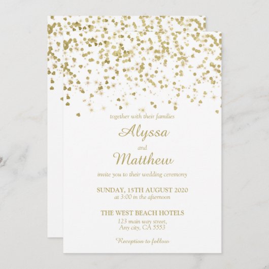 Gold Imitate Glitzer Confetti Luxus Moderne Hochze Einladung (Vorne/Hinten)