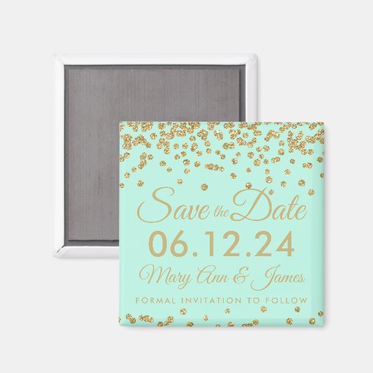 Gold Imitate Glitzer Confetti Save the Date Minze Magnet (Vorderseite/Rückseite)