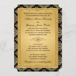 Gold IMITATE Glitzer, Damask Hochzeitseinladung Einladung