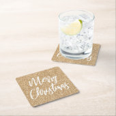 Gold Imitate Glitzer Frohe Weihnachtskalligraphie Rechteckiger Pappuntersetzer (Vor Ort)