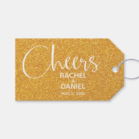 Gold Imitate Glitzer Gastgeschenk Hochzeit Geschenkanhänger (Vorderseite (Horizontal))