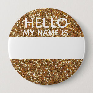 Gold Imitate Glitzer Hallo Mein Name ist Identity  Button