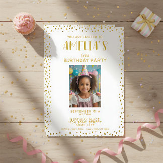 Gold Imitate Glitzer Kinder Foto Geburtstag Einladung