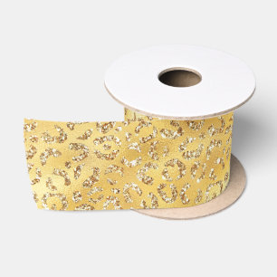 Gold Imitate Glitzer Leopard Print Satinband