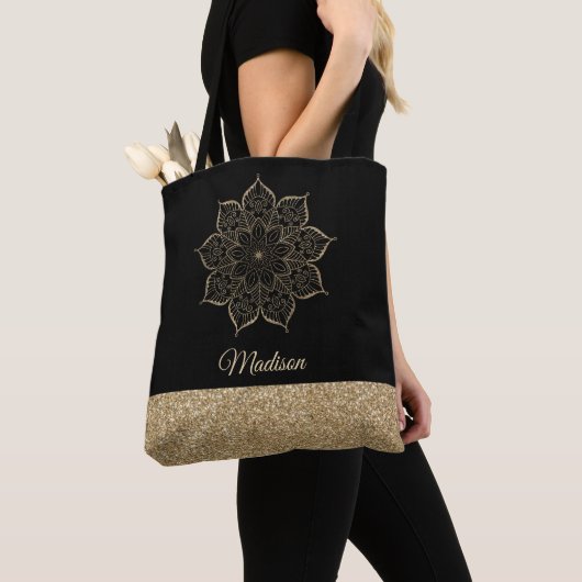 Gold Imitate Glitzer Mandala auf bearbeitbarem Bla Tasche (Von Nahem)