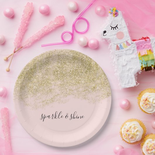 Gold Imitate Glitzer Rosa Sparkone Pappteller (Party)
