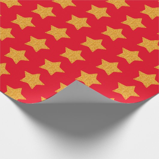 Gold Imitate Glitzer Star Pattern Red Gift Geschenkpapier (Ecke)