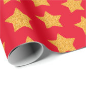 Gold Imitate Glitzer Star Pattern Red Gift Geschenkpapier (Rolleneckpunkt)
