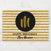 Gold Imitate Glitzer Streifen Mit Monogramm Mini Schaumweinetikett (Einzelnes Label)