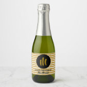 Gold Imitate Glitzer Streifen Mit Monogramm Mini Schaumweinetikett (Vorderseite)