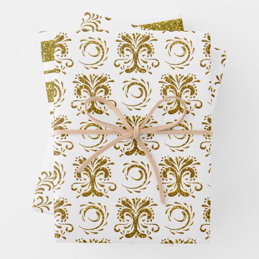 Gold Imitate Glitzer Streifen und Schnörkel Geschenkpapier Set (Beispiel)