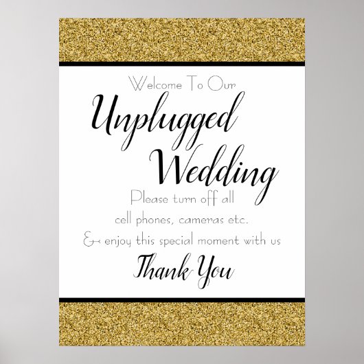 Gold Imitate Glitzer Unplugged Wedding Sign Poster (Vorne)