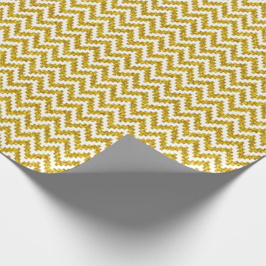 Gold Imitate Glitzer & White Ikat Zickzack Geschenkpapier (Ecke)