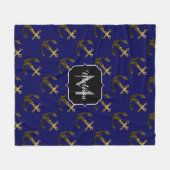 Gold Imitate Glitzern Anchor-Muster Marine Monogra Fleecedecke (Vorderseite (Horizontal))