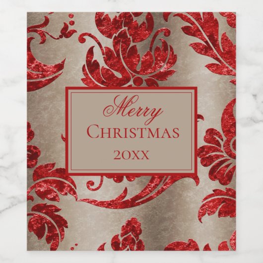 Gold Imitate Red Velvet Damask Elegante Weinetikett (Einzelnes Label)