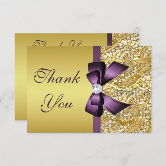 Gold Imitate Sequins Diamonds Lila Boss Vielen Dan Dankeskarte (Vorne/Hinten)