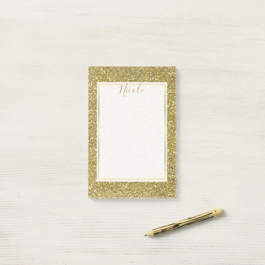 Gold Imitate Sparkle Glitzer Post-it Klebezettel (Auf Schreibtisch)