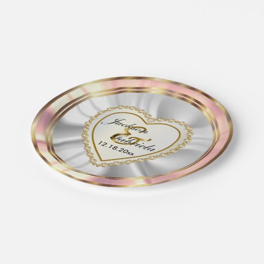 Gold & Imitats Diamant & Rose Hochzeit oder Jubilä Pappteller (Schrägansicht)