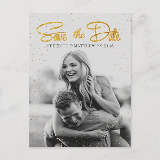 Gold Imitats Foil Confetti Save the Date Postkarte (Vorderseite)