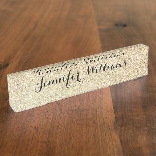 Gold Imitats Glitzer Black Script Typografie Namensplakette