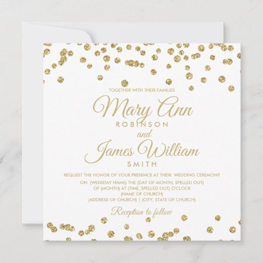 Gold Imitats Glitzer Confetti Elegante Hochzeit Einladung (Vorderseite)