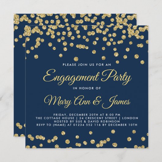 Gold Imitats Glitzer Confetti Engagement Party Mar Einladung (Vorne/Hinten)