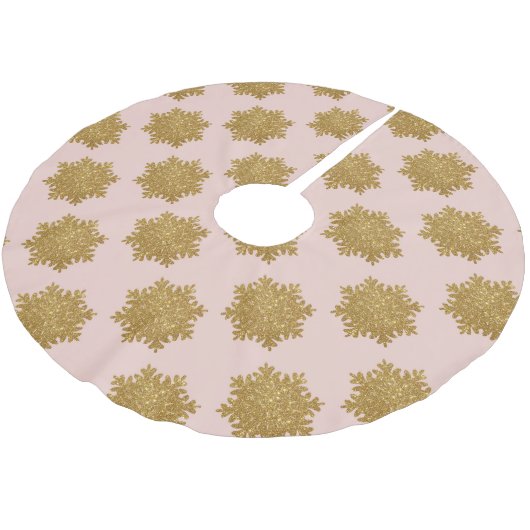 Gold Imitats Glitzer Snowflake Muster Rosa Polyester Weihnachtsbaumdecke (Schrägansicht)