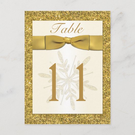 Gold IMITATS Glitzer Snowflake Tischnummer Card (Vorderseite)