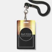 Gold Imitats Metallic auf Black Event Planner Name Ausweis (Vorderseite mit Lanyard)