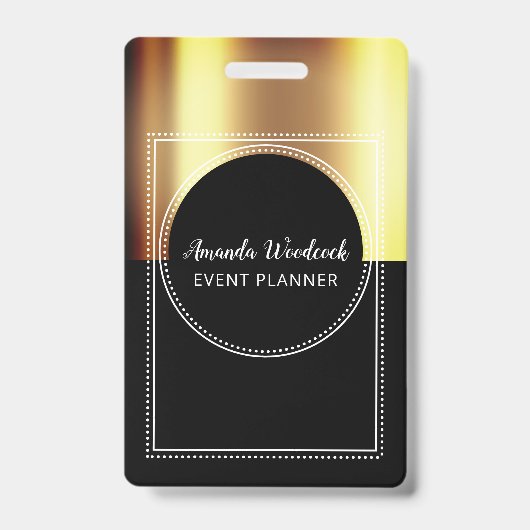 Gold Imitats Metallic auf Black Event Planner Name Ausweis (Vorderseite)