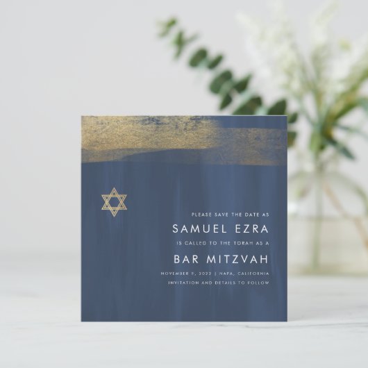 Gold in Brushed Save The Date (Stehend Vorderseite)