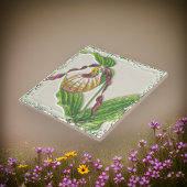 Gold in Red Lady Slipper Orchid Botanical Side Vie Fliese