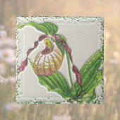 Gold in Red Lady Slipper Orchid Botanical Side Vie Fliese