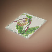 Gold in Red Lady Slipper Orchid Botanical Side Vie Fliese