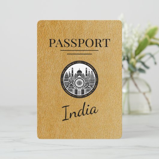 Gold India Passport Save the Date (Stehend Vorderseite)