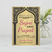 Gold Indian Engagement Party Einladung (Stehend Vorderseite)