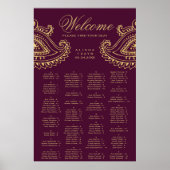 Gold Indian Paisley Alphabetical Seating Chart Poster (Vorne)