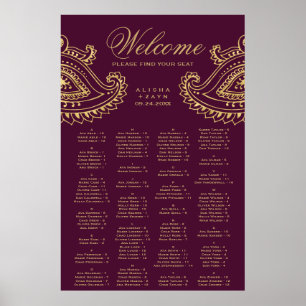 Gold Indian Paisley Alphabetical Seating Chart Poster