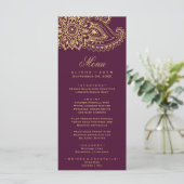 Gold Indian Paisley Dinner Menu Card Menükarte (Stehend Vorderseite)