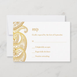 Gold Indian Paisley Hindu Wedding RSVP Karte