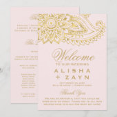 Gold Indian Paisley | Hochzeitsprogramm in Rosa Programm (Vorne/Hinten)
