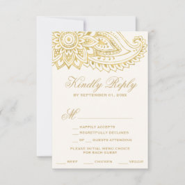 Gold Indian Paisley Menü Auswahl RSVP Karte