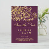 Gold Indian Paisley Save the Date Card (Stehend Vorderseite)