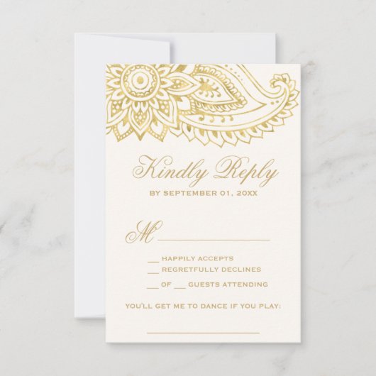 Gold Indian Paisley Song Request RSVP Card (Vorderseite)