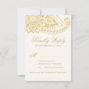 Gold Indian Paisley Song Request RSVP Card Karte