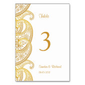 Gold Indian Paisley Traditionelle Hindu-Hochzeit Tischnummer (Rückseite)