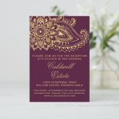 Gold Indian Paisley Wedding Reception Card Einladung (Stehend Vorderseite)