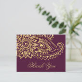 Gold Indian Paisley Wedding Vielen Dank Postkarte (Stehend Vorderseite)