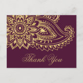 Gold Indian Paisley Wedding Vielen Dank Postkarte (Vorderseite)